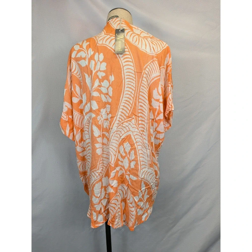 Natural Reflections Kimono Womens OSFM Orange White Sea Scrolls Swim Cover Up NW
